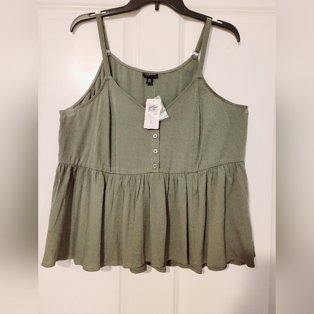 Olive Green Peplum Camisole Top - Women